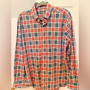Southern Point Co. Men's Plaid Button Down Shirt - Orange and Sage Size Medium